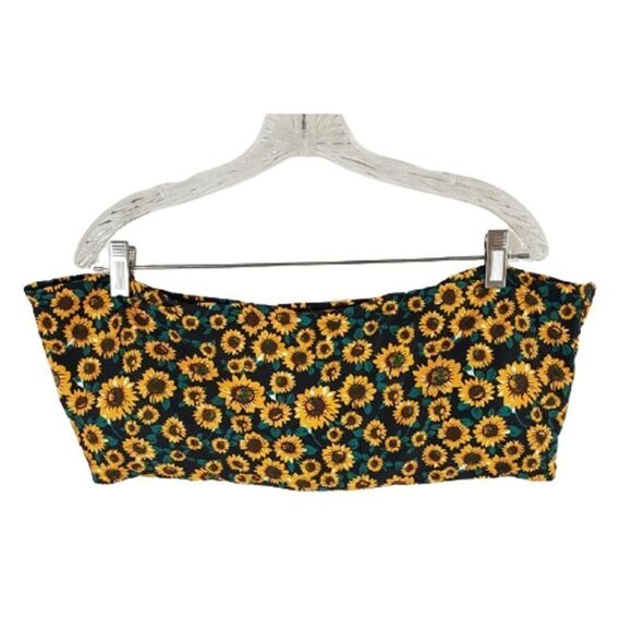 Zaful Yellow Black Bandeau Top Sunflowers Stretch Padded Elastic Size 18 NWOT - Picture 1 of 8